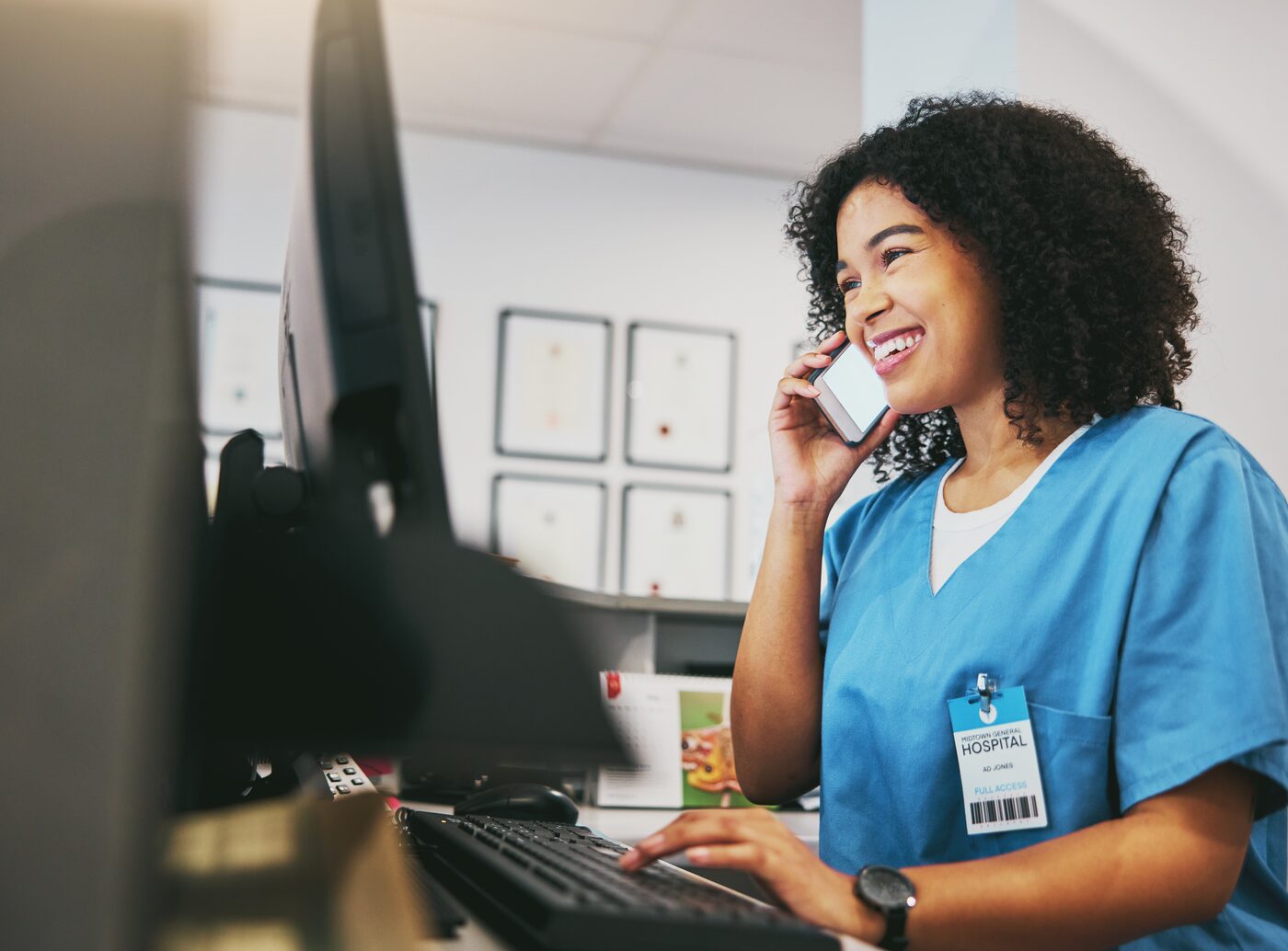 A nurse on a phone call